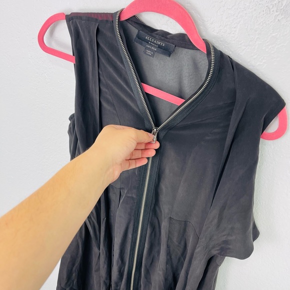 All Saints Jayda Zip Front Silk Dress Black Size XS - Picture 5 of 10